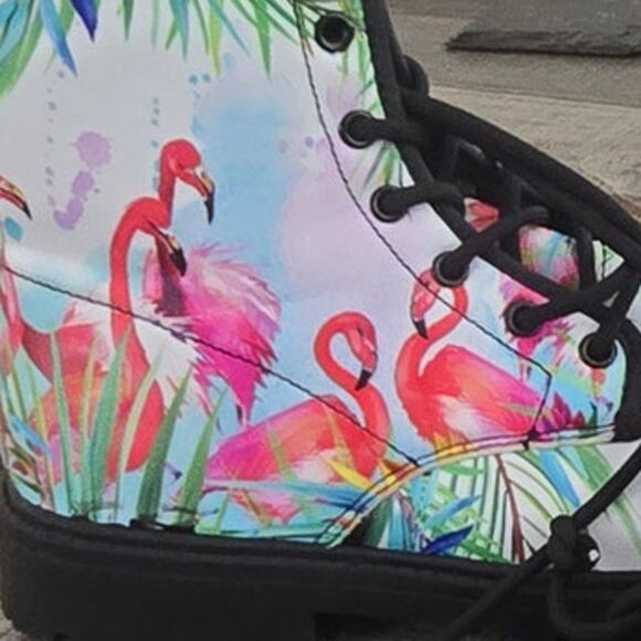 Tropical Flamingo Vegan-Friendly Leather Woman Premium Statement Boots Size 5.5 - Picture 7 of 8